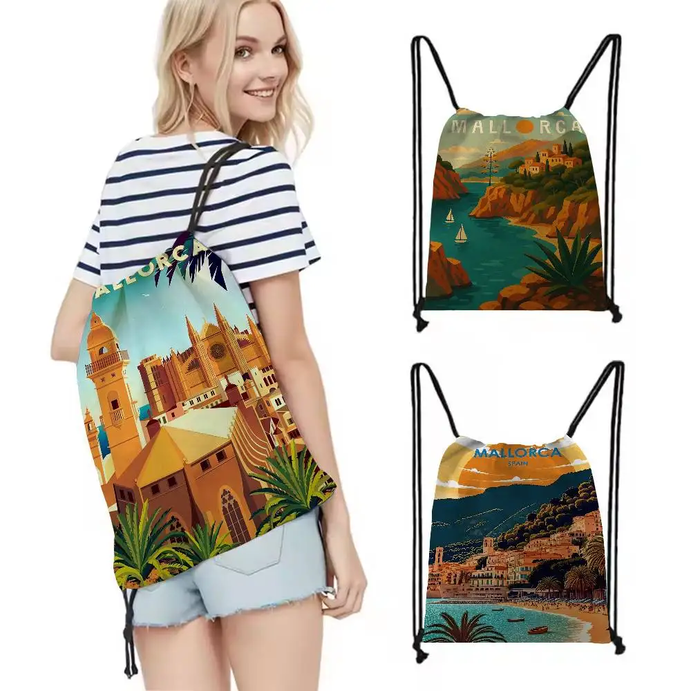 Vintage Mallorca Reise-Rucksack mit Kordelzug für Schuhe, Rucksack, Umhängetaschen, Sporttasche