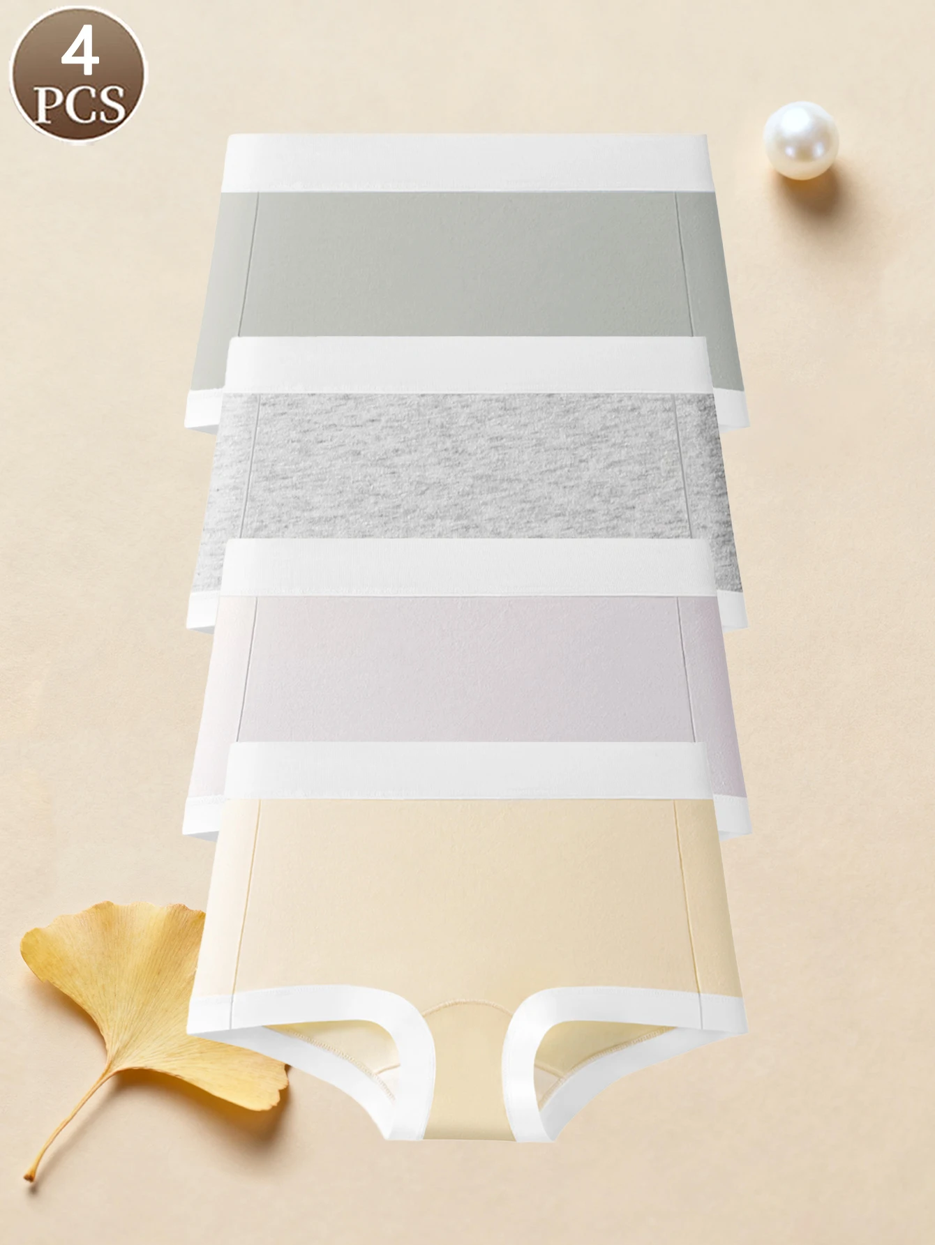 4PCS Damenhöschen aus gestrickter reiner Baumwolle, weiche und bequeme Unterwäsche, einfarbig, mittlere Taille, lässige Sport-Damen-Boxershorts Image