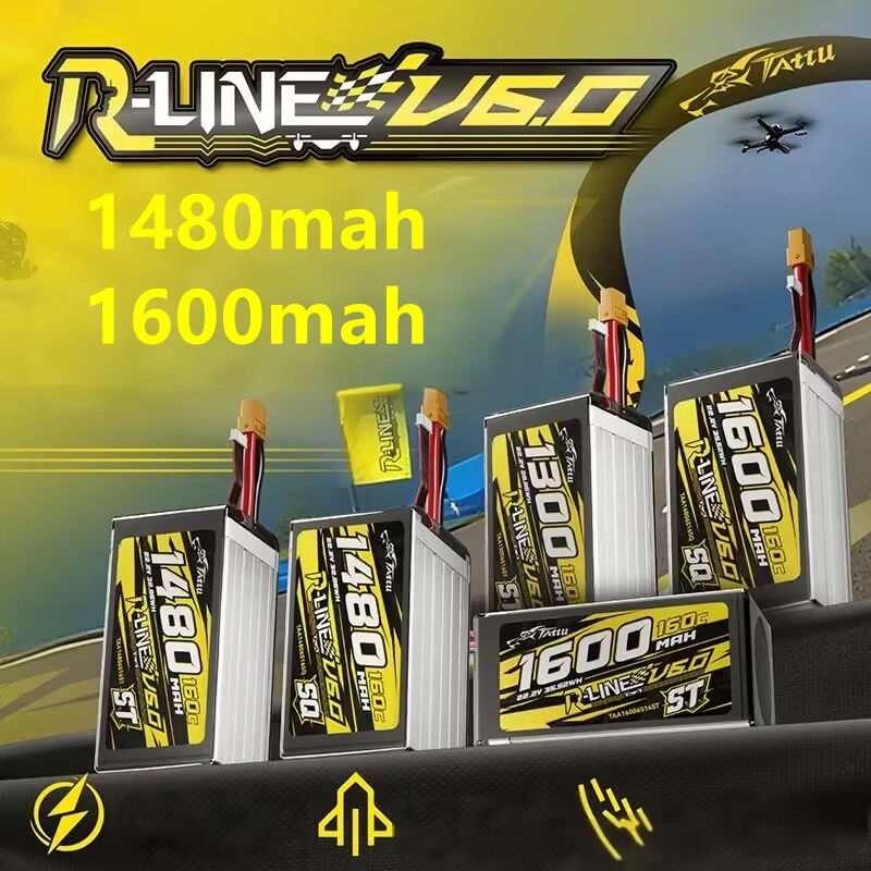 22,2 V 160 C LiPo-Akku – NEUER TATTU R-Line 6.0 1480/1600 mAh für Racing Quadrocopter Image