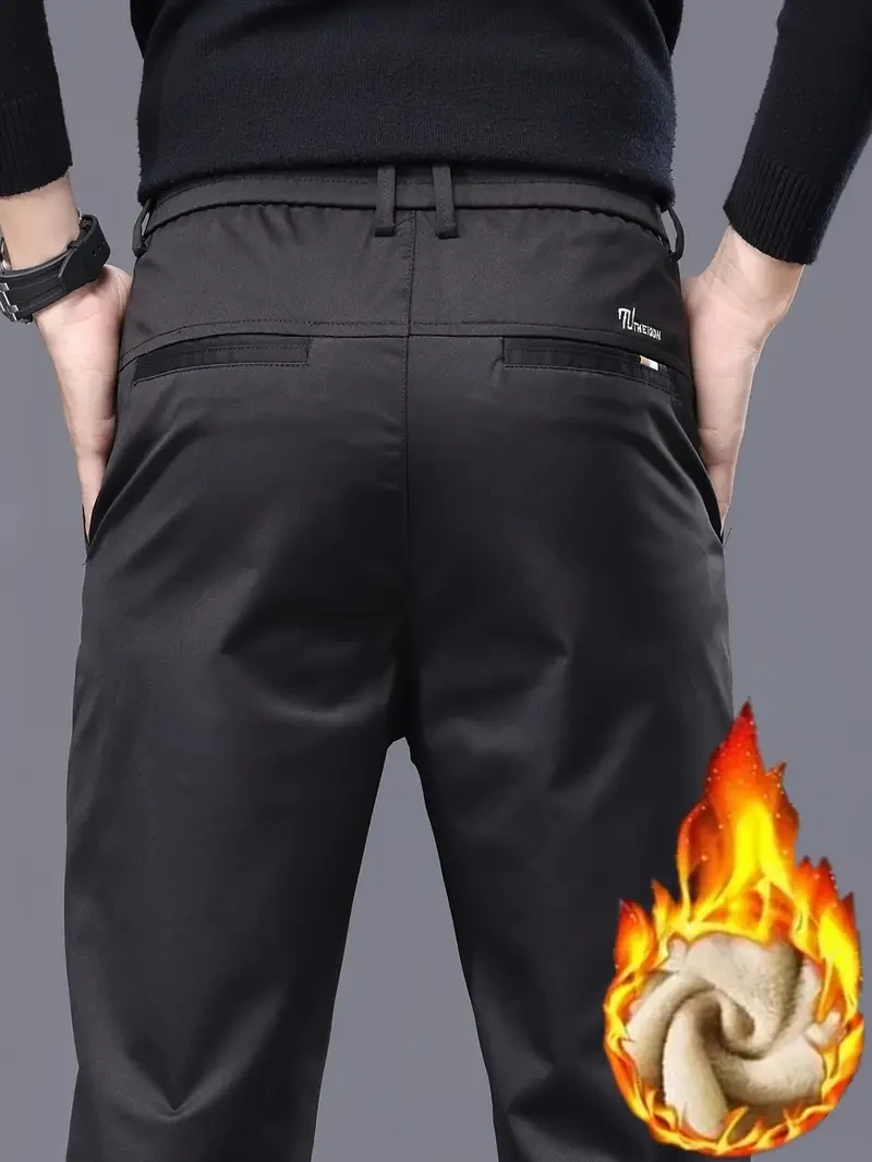 Größe 28-38 Winter Warme Casual Hosen Männer Gerade Business Fleece Hosen Klassische Marke Stretch Freizeit Arbeit Männliche dicke Hosen