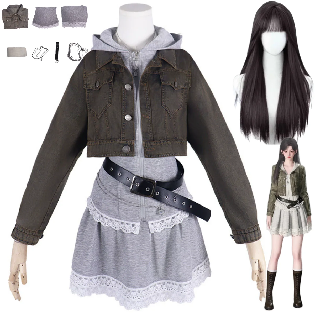 Spiel Love and Deepspace Miss Hunter Player Mc Outfit Nature's Melody Protagonist Cosplay Kostüm Perücke Cowboy Mantel Rock Anzug Image
