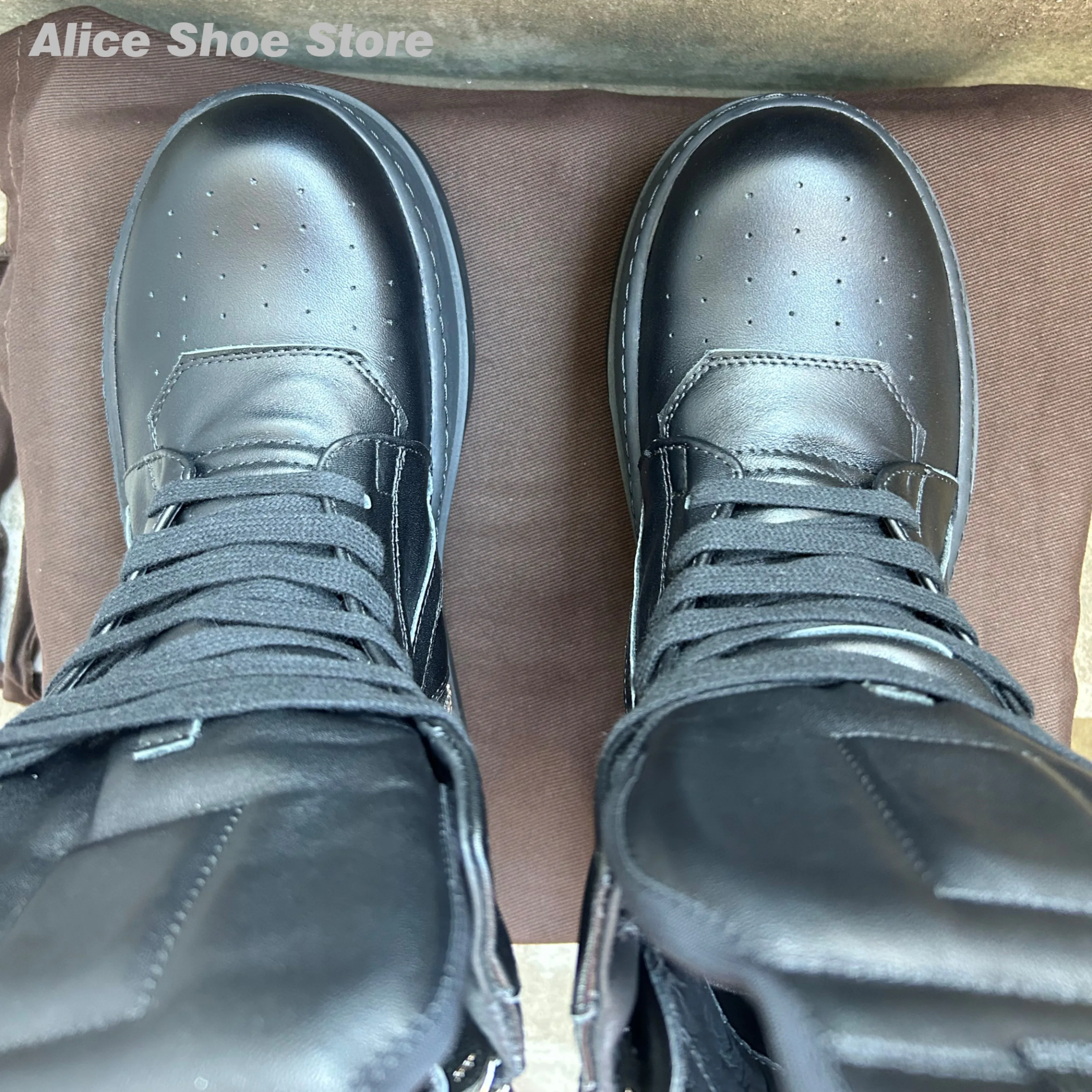 Schwarzer Geobasket-Lederstiefel, Designer-Damen-Stiefeletten, Plateau-Schuh mit 6 cm, lässiger Luxus-Herrenschuh, flacher Street-Herren-Sneaker mit Reißverschluss