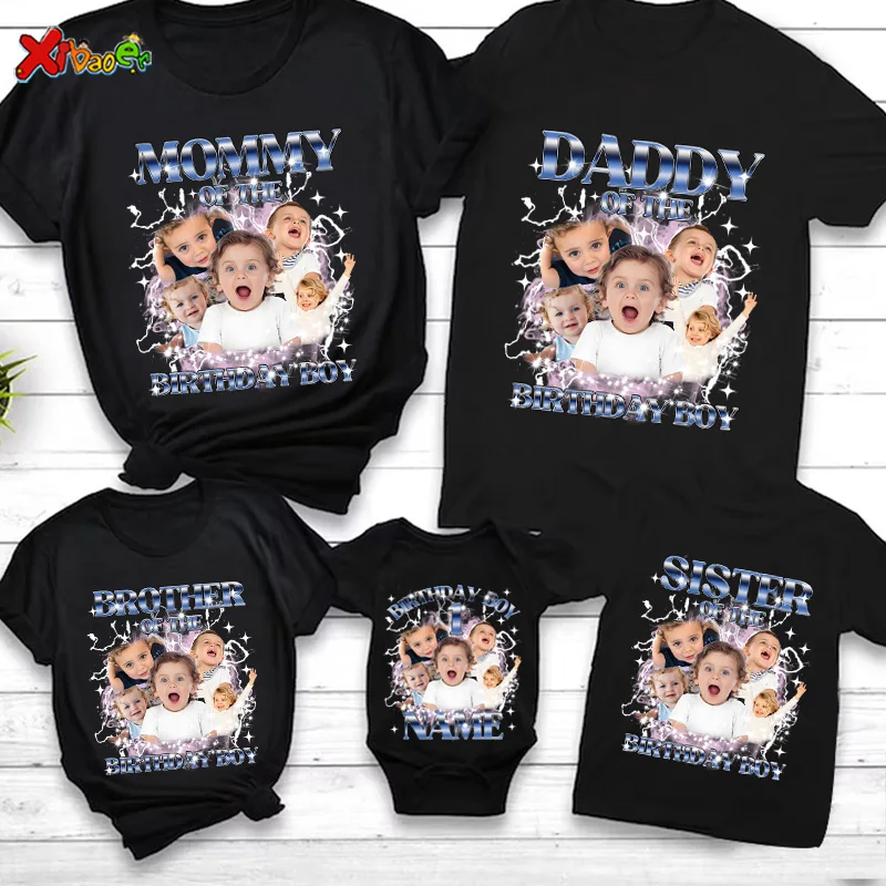 Personalisiertes Kinder-Geburtstags-Foto-T-Shirt, individuelle Bootleg-Fotos, Kleinkind-T-Shirts, Geburtstag, JUNGE, Familie, passende Outfits, 1., 3. und 6. Image