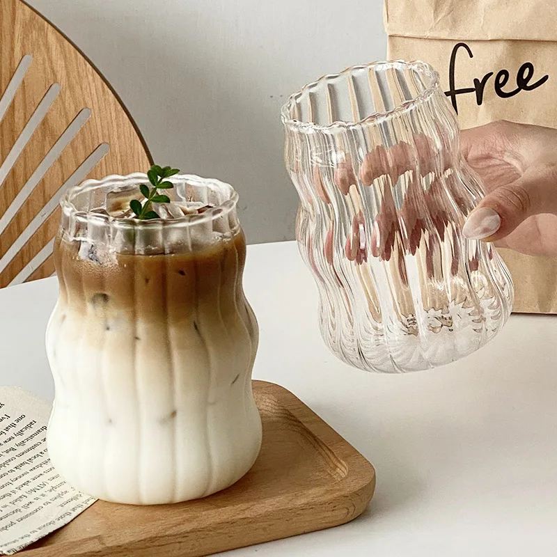 Ins Gestreifte Tasse Kaffee Glas Tasse Hohe Borosilikat Saft Tasse Vertikal Gestreiften Tasse Chubby Kalten Getränk Milch Tee Glas Tasse Image