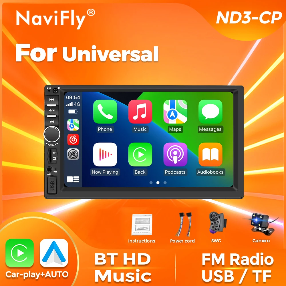 Navifly 7-Zoll-HD-Touchscreen-GPS Universal 2Din Autoradio Stereo MP5 Multimedia-Player kabelgebunden Carplay BT TF Mirror Link Monitor Image