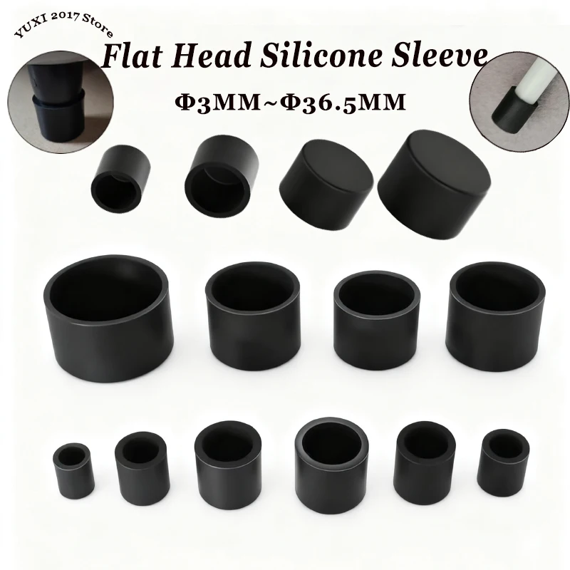 6/10PCS 3mm ~ 29,7mm Schwarz Silikon Flachkopf Abdeckung Hitzebeständige Staubdicht Versiegelte Schutzkappe Anti-kollision Rund Kappe Image