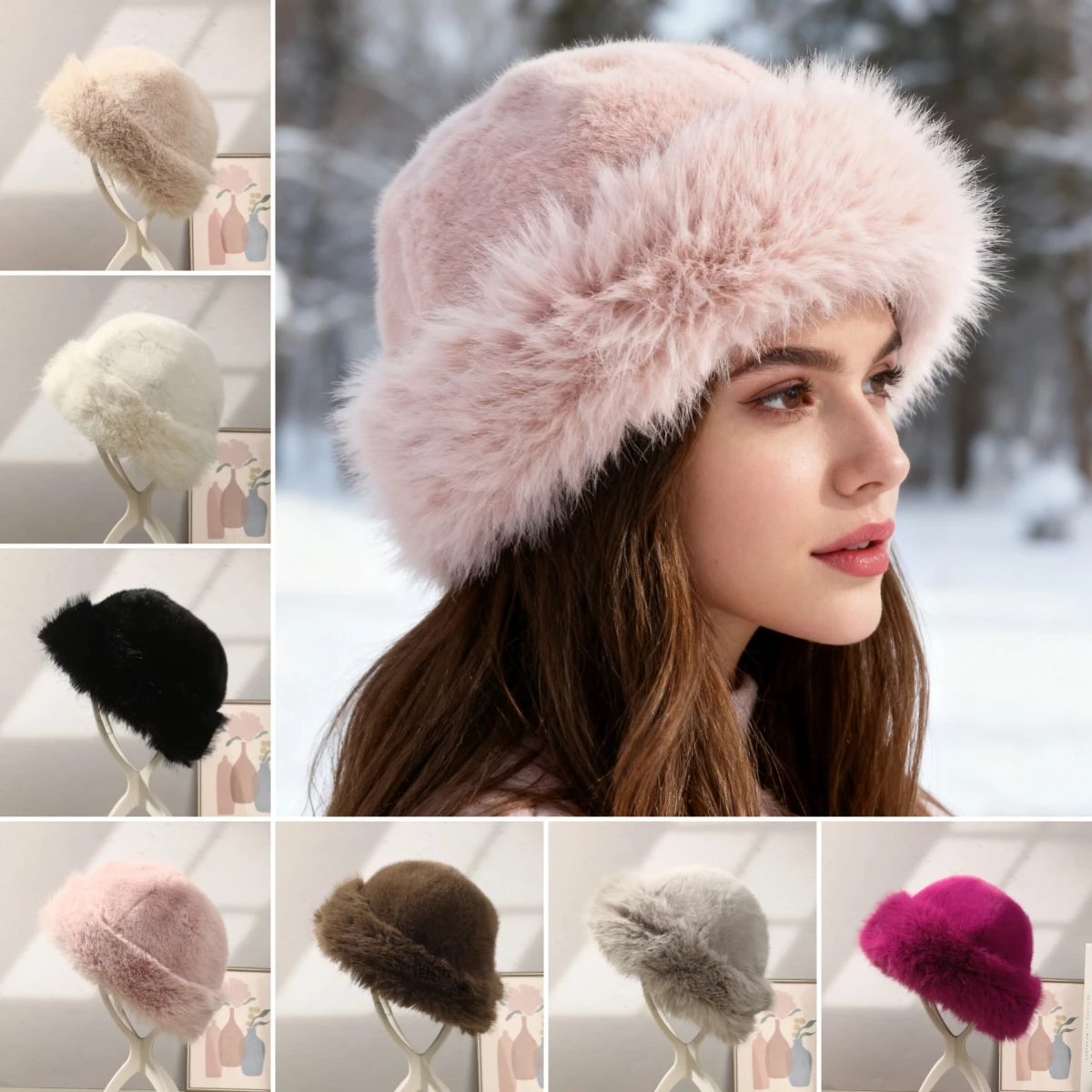 1pc Warme Mütze Casual Plüsch Flauschigen Einfarbig Kappe Frauen Mädchen Winter Outdoor Winddicht Coldproof Ohr Schutz Hüte Stirnband Image