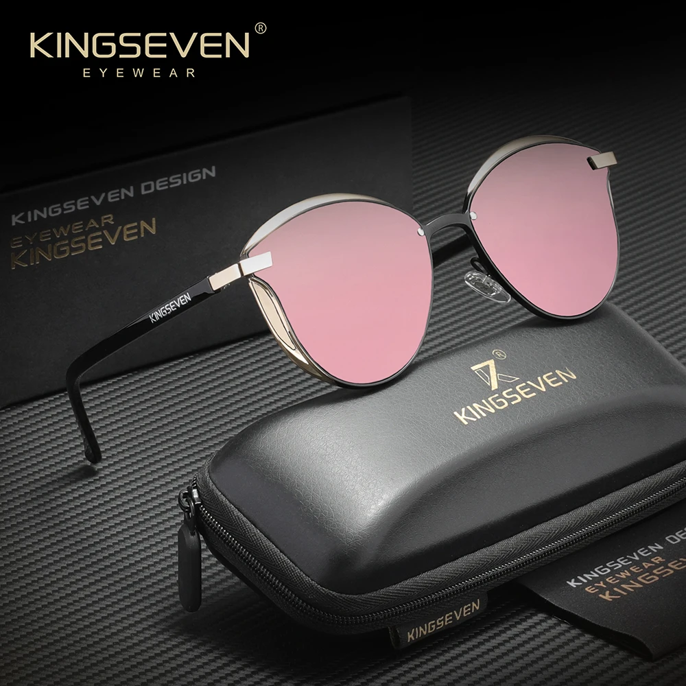 KINGSEVEN Marke Original Trendy Damen Sonnenbrille Luxus Cat Eye Frauen Schutzbrille Runde Fahren UV400 Polarisierte Brillen Image