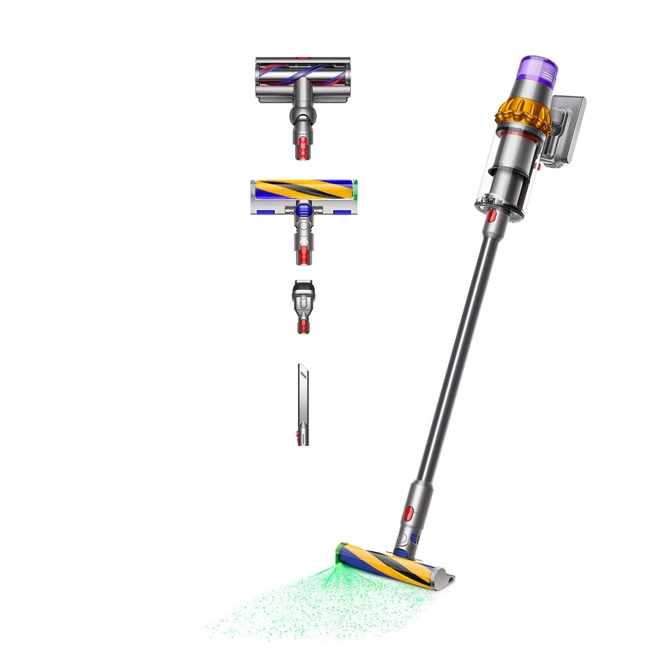 DYSON Akku-Hand-und Stielstaubsauger "Dyson V15 Detect Absolute Nickel/Gelb", nickel, gelb, B:26,6cm H:126cm T:25cm, Akkusauger, 240 Airwatt Saugkraft, Stauberkennungssensor, Topseller