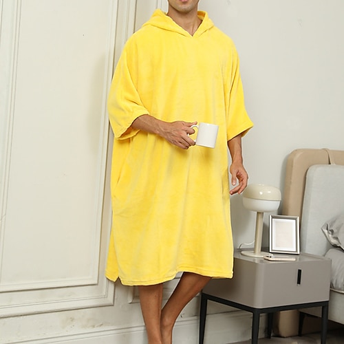 Per uomo Pigiama Pigiami Accappatoio Semplice Moda Elegante Classico Casa Quotidiano Da letto Poliestere Comodità Morbido Felpa con Cappuccio Mezza Manica Estate Primavera Giallo