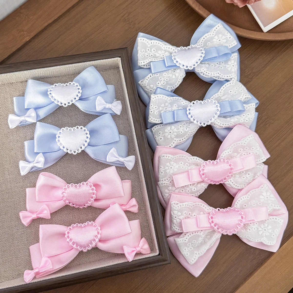 Süße und schöne herzförmige Haarnadel mit Spitzenschleife, Nachmittagstee-Kopfbedeckung für Mädchen, Lolita-Haar-Accessoire Image