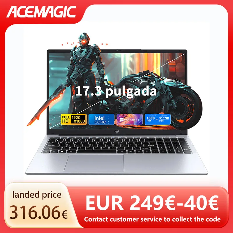 ACEMAGIC 17,3-Zoll-Laptop 16GB DDR4 512GB SSD IntelN97/N95/4300 3,6GHz leicht und tragbar High-Definition WiFi5 180° ° offen Image