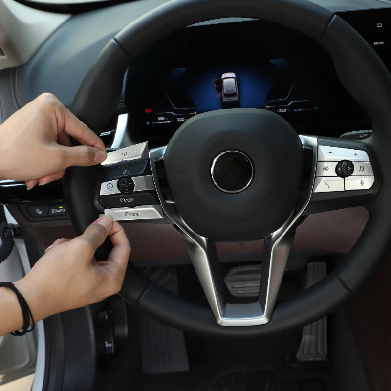 Für BMW X1 U11 2023-2024 Aluminium Legierung Silber Auto Lenkrad Taste Trim Abdeckung Innen Auto Zubehör Image