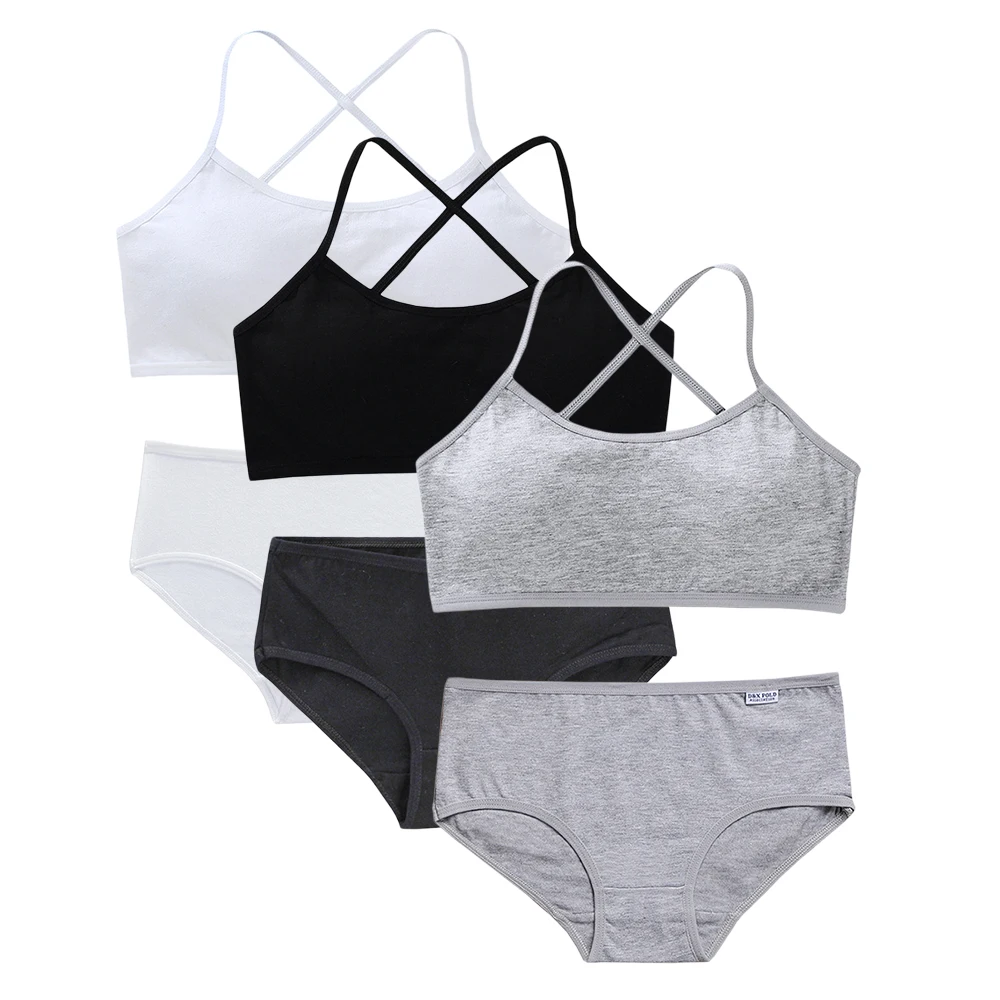 3Sets Mädchen Trainings Bh Panty Set Solide Teenager Mädchen Leibchen Baumwolle Kinder Unterwäsche Sets Jugendliche Mädchen Höschen Kinder Bhs Image