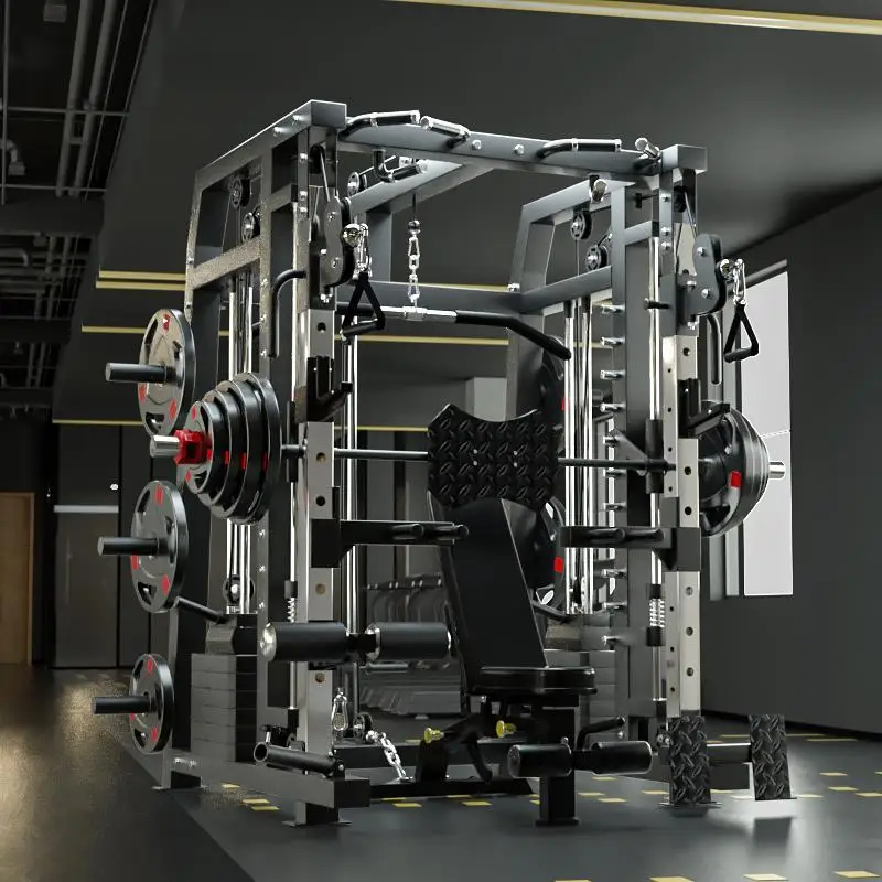 Kommerzielles Smith-Maschinen-Set mit 130 kg Gegengewichten + 100 kg Gewichtsplatten + Bank, Lieferung bis zur Haustür, Steuerpflichtiger Verkäufer, Smith-Maschinen-Set
