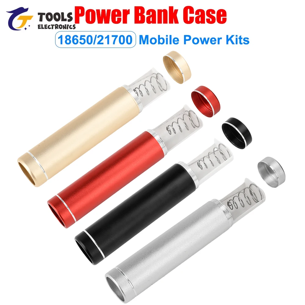 Zylindrisches Powerbank-Gehäuse-Set, Aluminiumlegierung, schweißfrei, mobiles Netzteil-Kit vom Typ C, 5 V, 2 A, Schnellladung, 18650/21700 Image