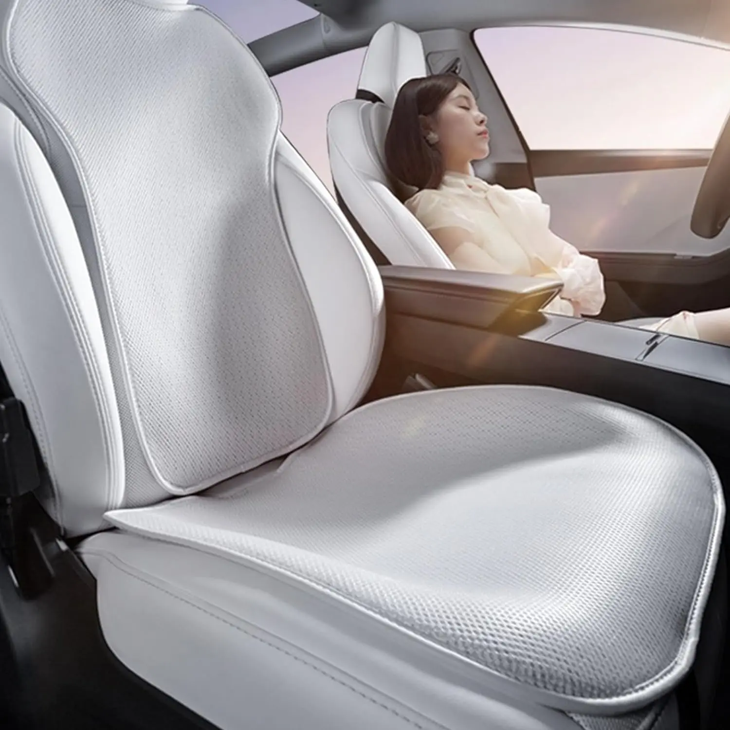 OULEX Autositzbezug Kissen für Tesla Model 3/Modell Y 2019–2025, Eisseide, Sitzbezug, atmungsaktiver Sitz, Auto-Innenzubehör Image