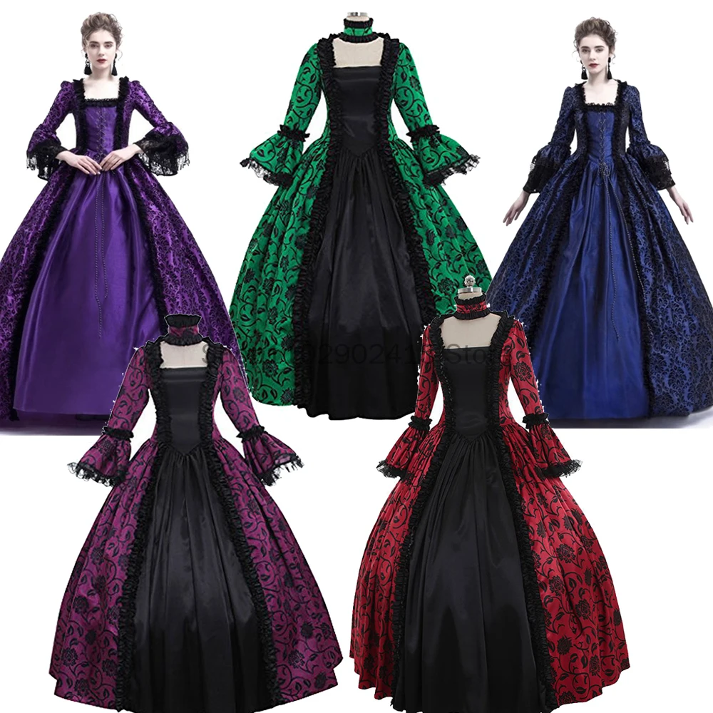 Plus Größe 5xl Steampunk Vintage Frauen mittelalter liches Kleid Gothic Lady Vampir Spitze Ärmel Halloween Cosplay Kostüm