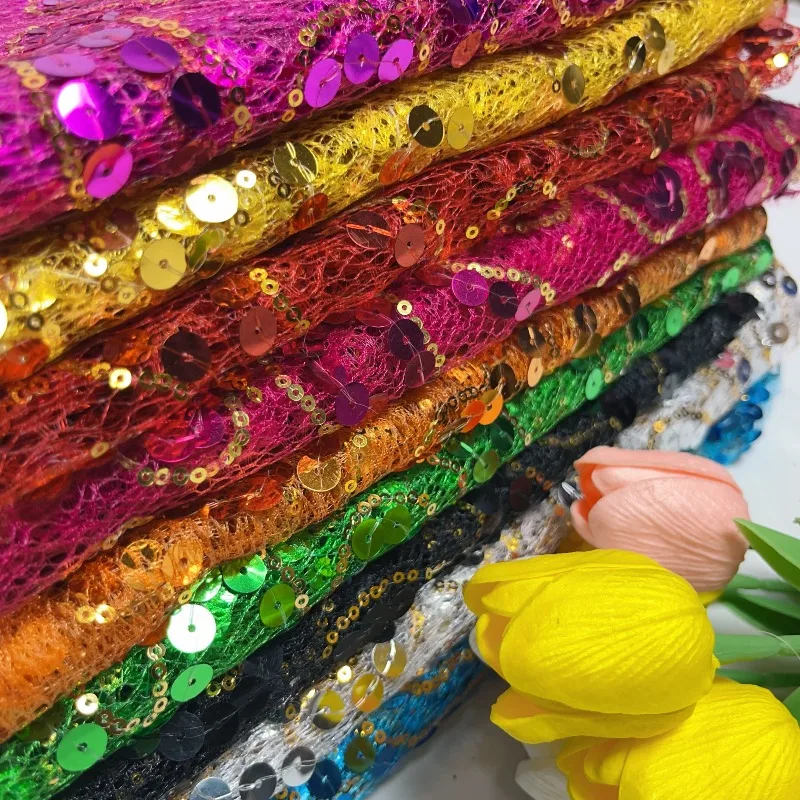 Grande piccolo tessuto a rete con paillettes per la decorazione dello sfondo di nozze Costumi per spettacoli teatrali Panno Materiale per cucire fai da te al metro