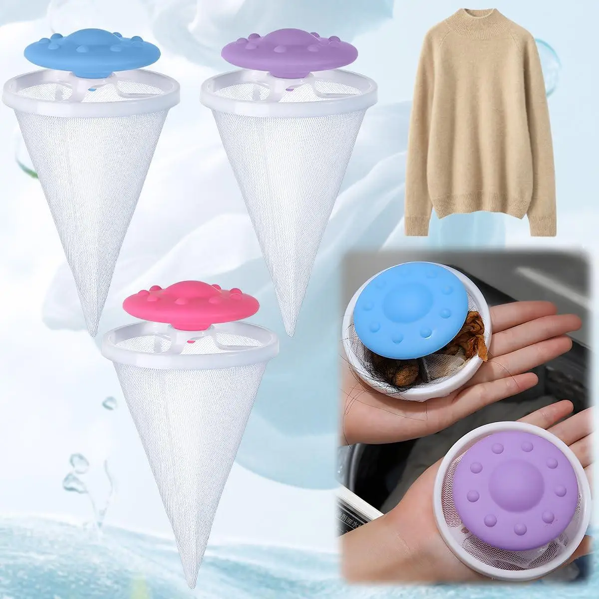 Washing Machine Hair Filter Floating Hair Filtering Mesh Bag For Washing Clothes Pet Dog Cat Hair Filter Bag Remover For Laundry