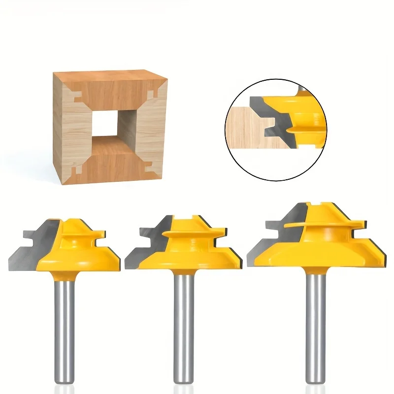 3-teiliges Fräser-Set für die Holzbearbeitung – 1/4 Zoll Schaft, 45-Grad-Gehrungsfräser für Panel-Kleber und Legierungsverkleidung Image