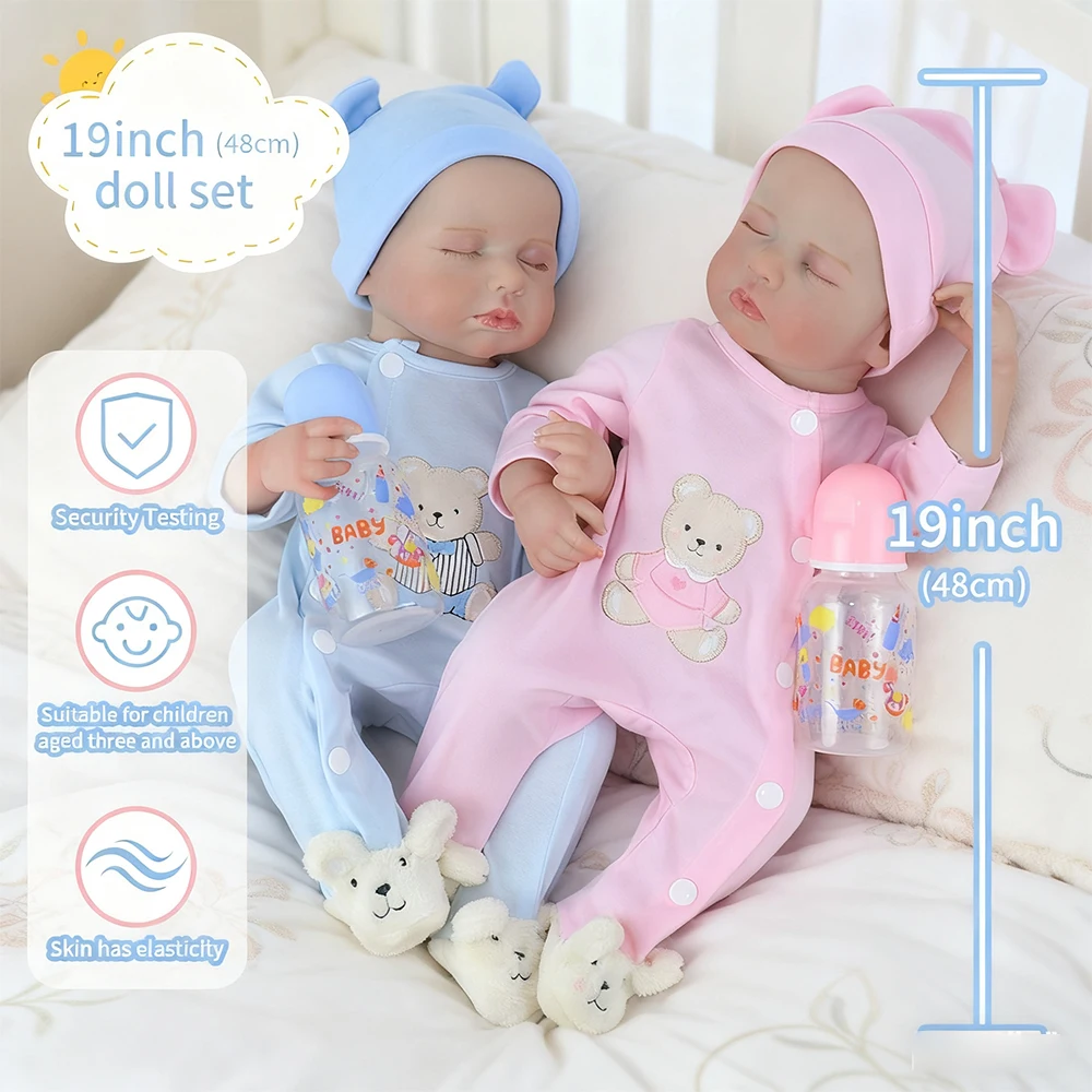 19 Zoll Loulou Reborn schlafende Babypuppen Zwillinge Mädchen und Junge lebensechte Silikon Vinyl Neugeborene 3D Haut handgemachte Spielzeug Weihnachtsgeschenke