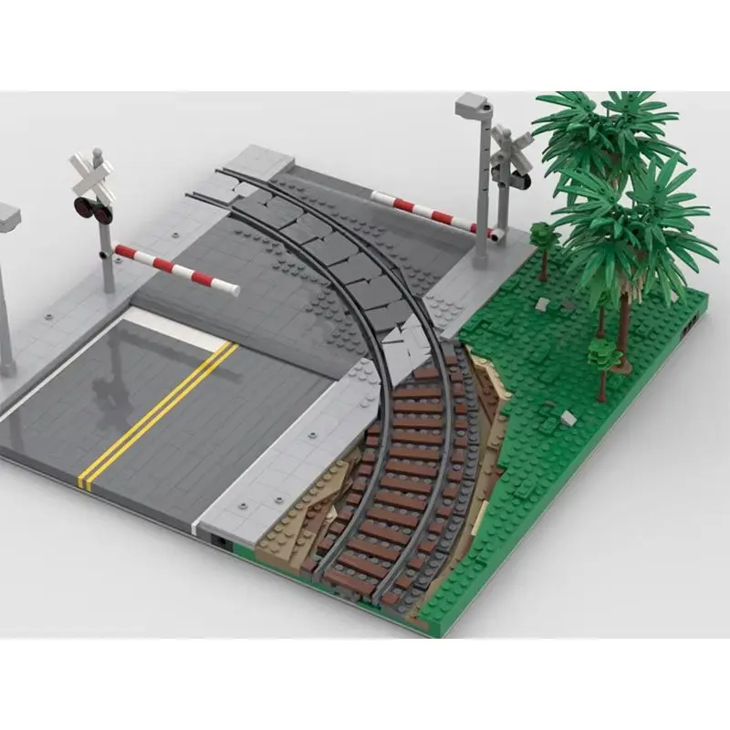 MOC Bausteine Gebogene Zug Track Mils Straße Eisenbahn Kreuzung Stadt Ansicht Modell Bricks DIY Montage Display Spielzeug Geschenke 1242PCS Image
