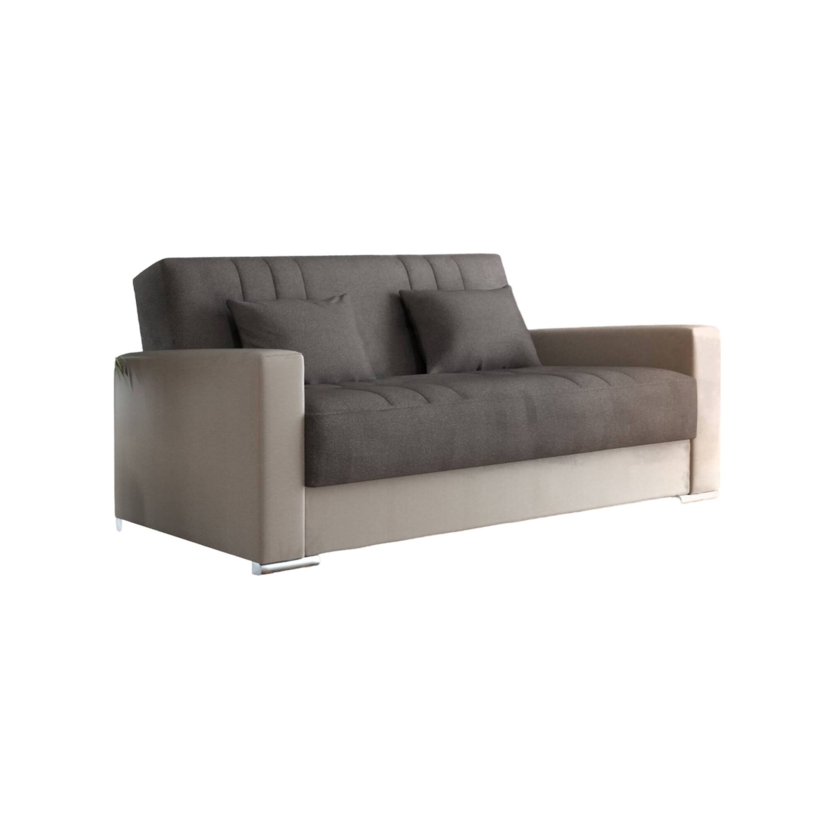 Dmora Schlafsofa Dmede, 3-Sitzer-Container-Schlafsofa aus Kunstleder und Stoff, 230x96h101 cm, Beige und Grau Image