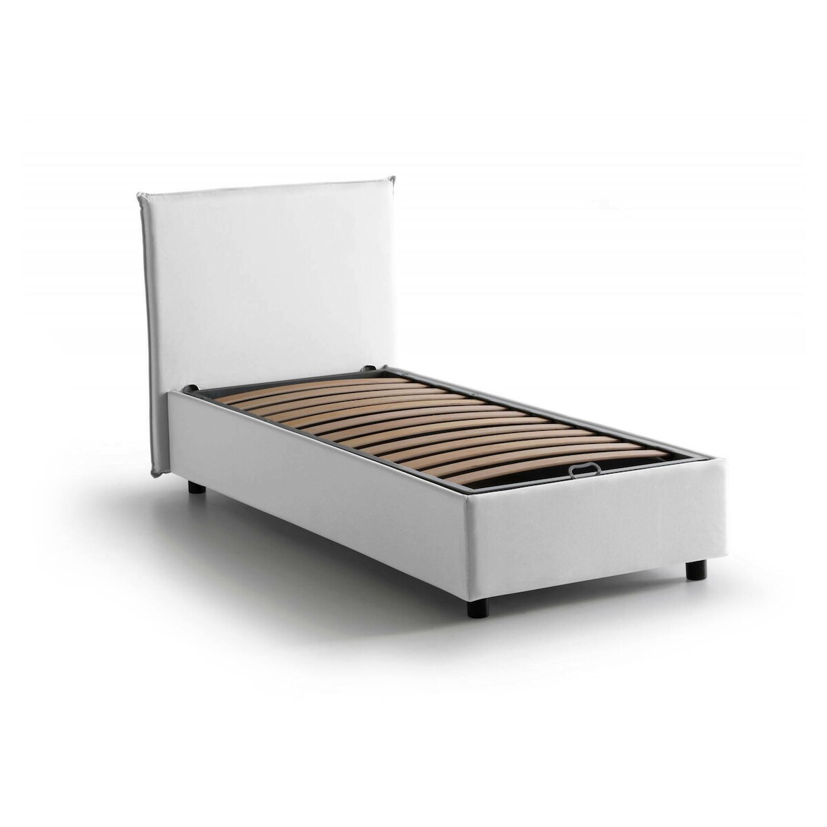 Dmora Dbasell Einzelbett, Bettkasten mit Stoffbezug, 100 % Made in Italy, Öffnung vorne, geeignet für Matratzen 90 x 200 cm, Weiß Image