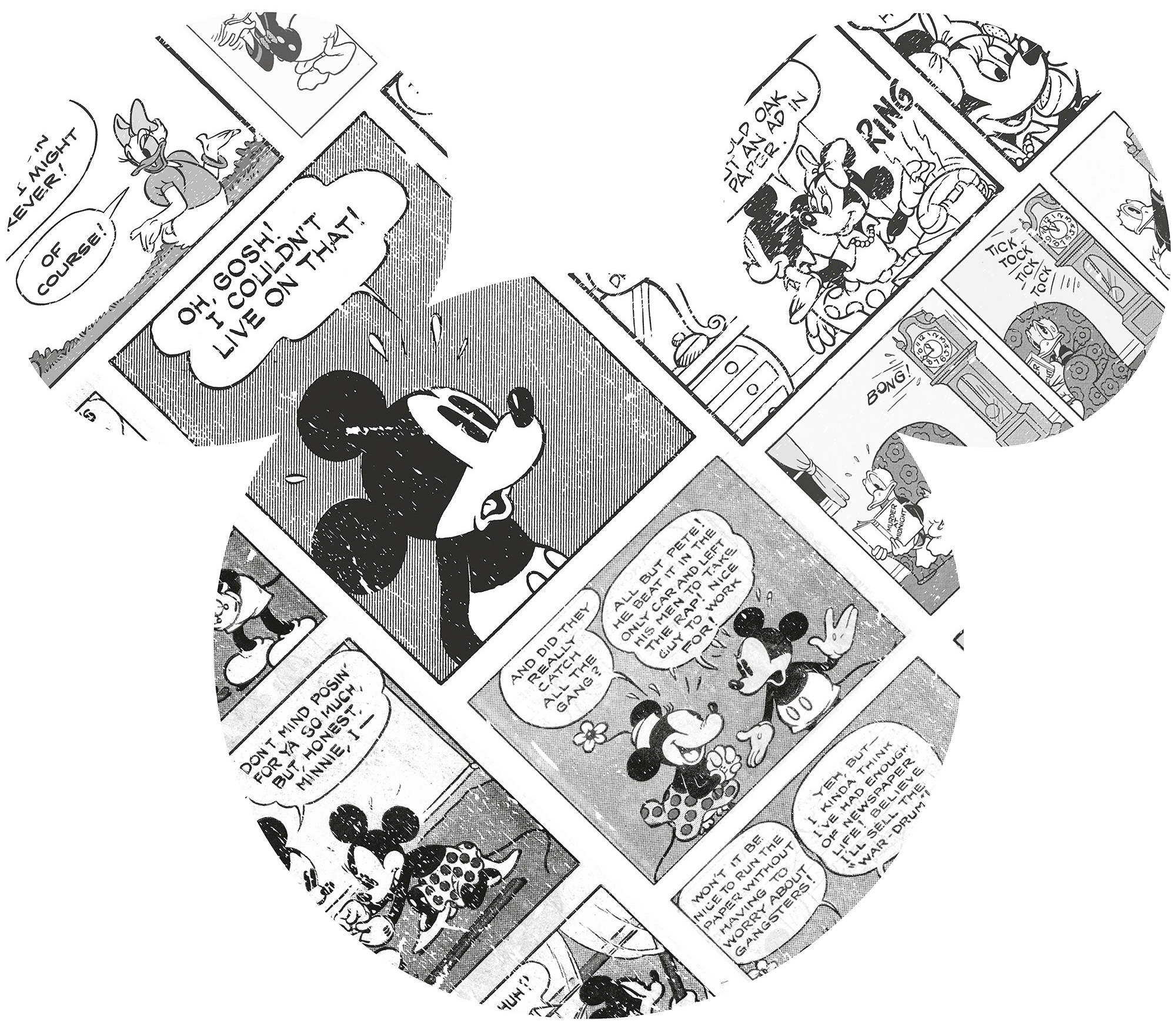 Vliestapete KOMAR "Vlies selbstklebend - Mickey Head Comic Cartoon - Größe 125 x 125 cm", schwarz (schwarz, weiß), B:125m L:125m, Vlies, Tapeten, Kinderzimmer