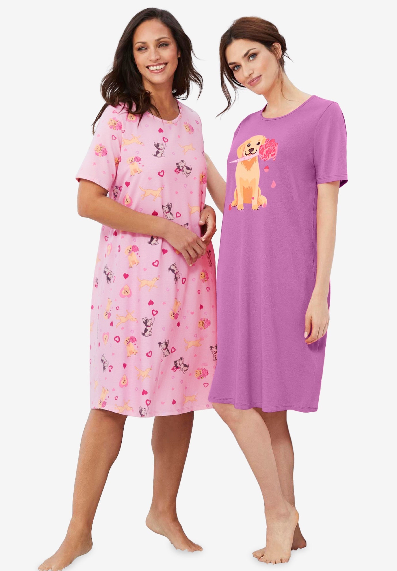 Plus Size Women's 2-Pack Short-Sleeve Sleepshirt by Dreams & Co. in Pretty Orchid Roses (Size 1X/2X) Nightgown
