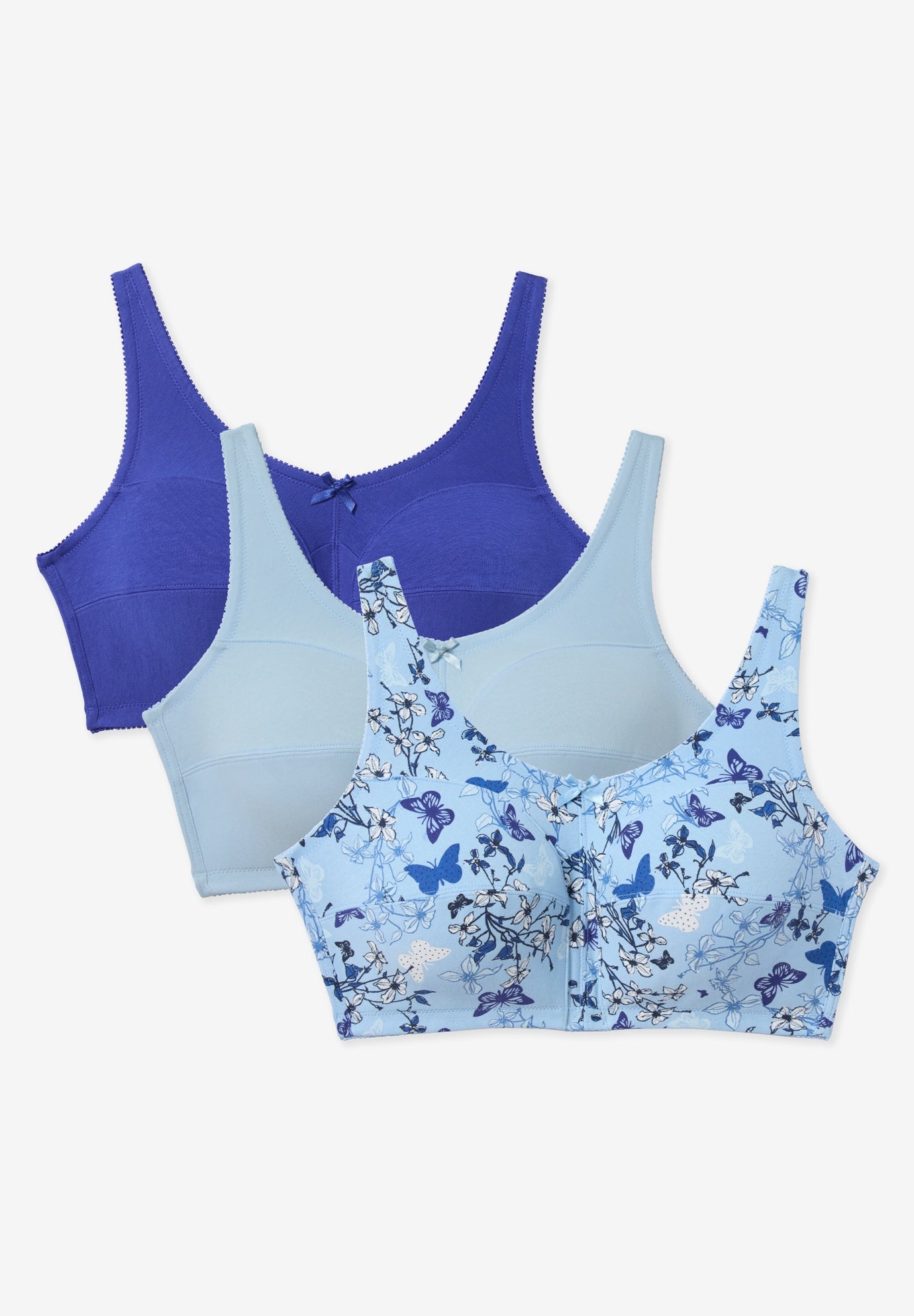 Plus Size Women's 3-Pack Cotton Wireless Bra by Comfort Choice in Ultra Blue Assorted (Size 38 B)