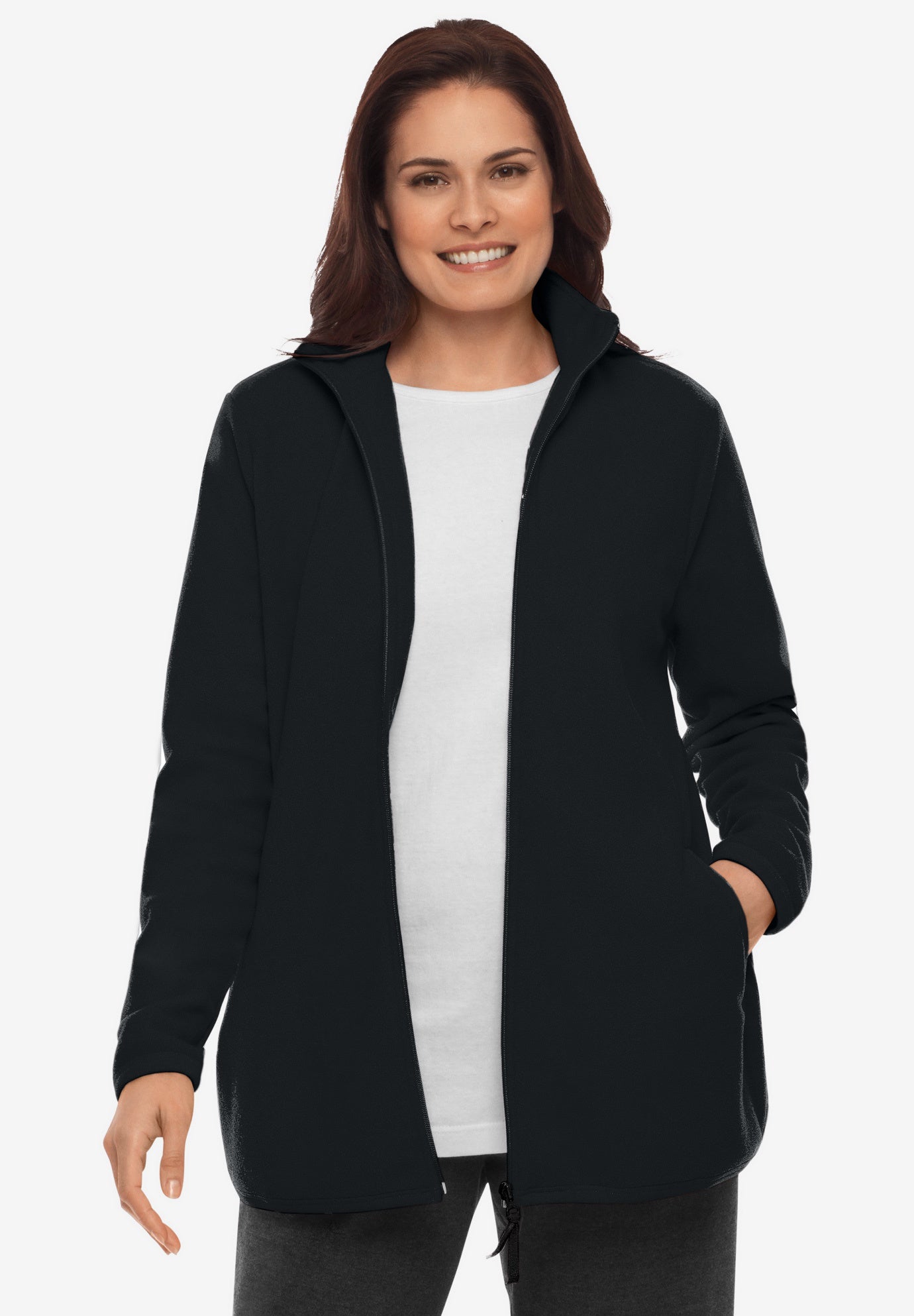 Plus Size Women's Zip-Front Microfleece Jacket by Woman Within in Black (Size S)