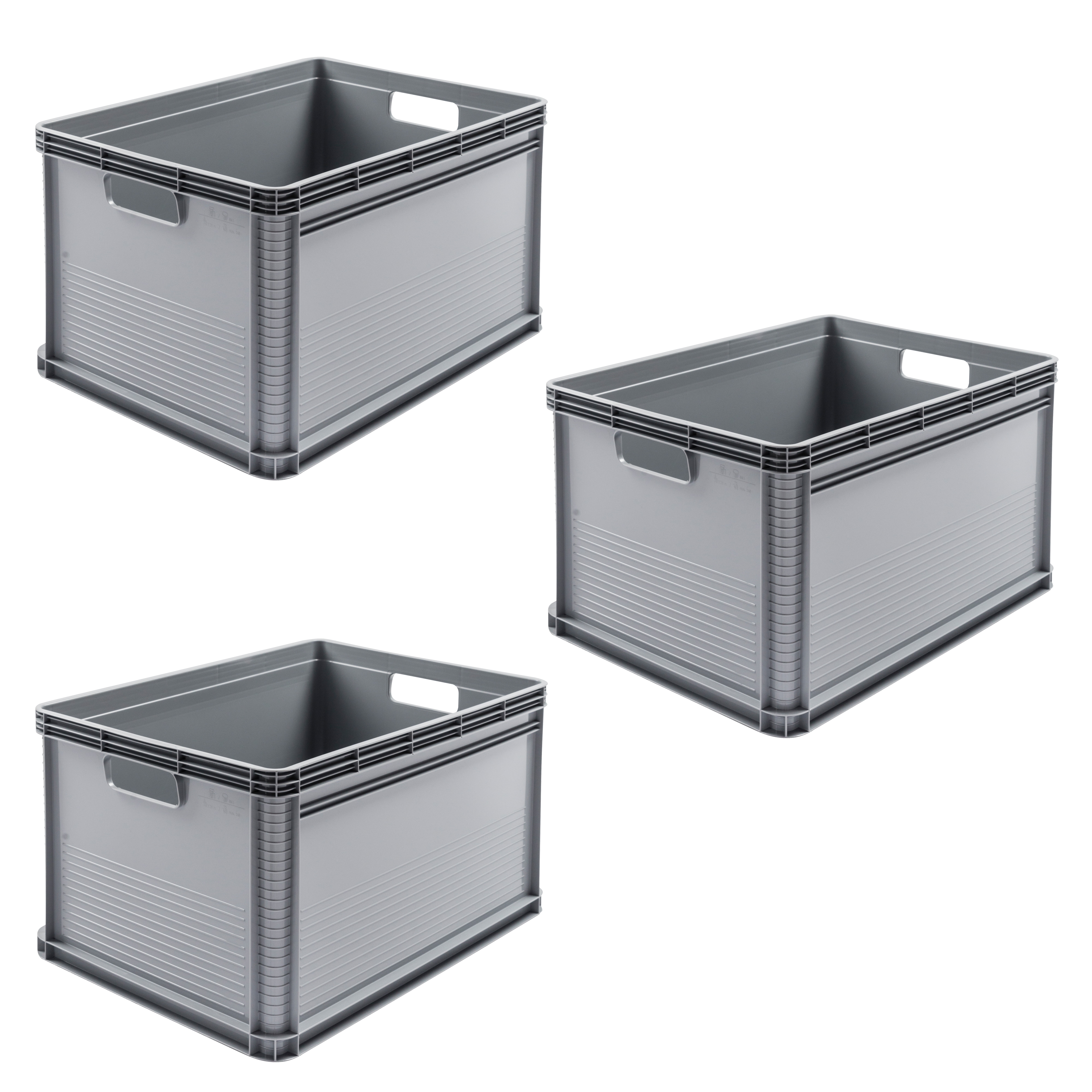 Transportbehälter KEEEPER "Transportbox robert, 3er Set, 64 L, 60 x 40 x 32 cm", nordic grau, B:40cm H:32cm L:60cm, Kunststoff, Transportboxen, säure- und laugenbeständig, 60 kg Tragkraft