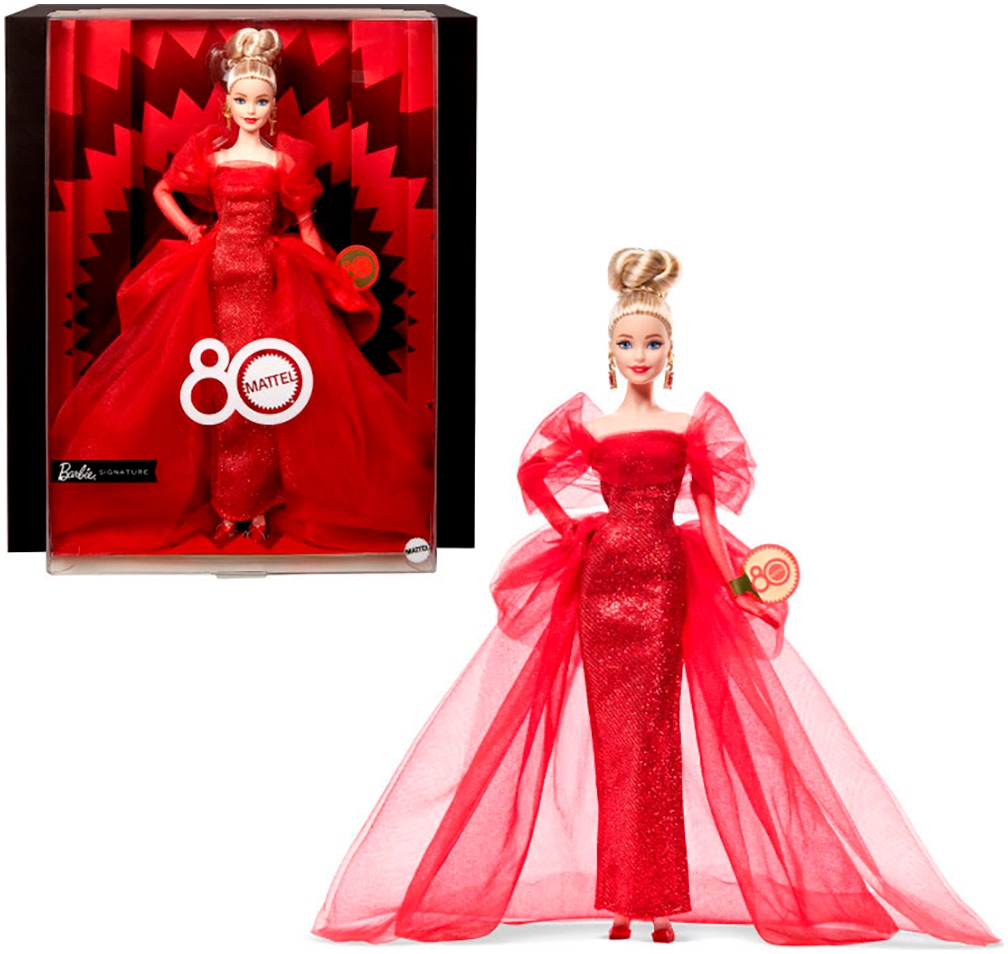 Anziehpuppe BARBIE "Barbie Signature Mattel 80th Anniversary 1 - Blonde", rot, Puppen, Kinder, Kunststoff