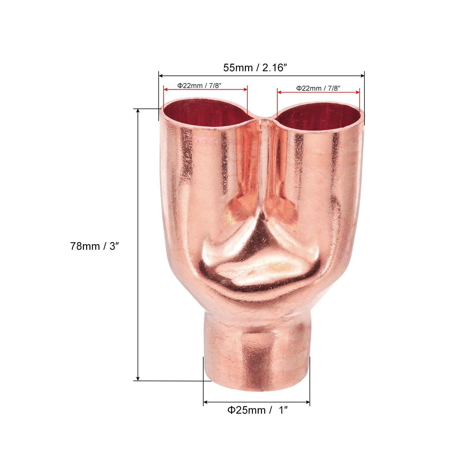 Y Type Copper Fitting Welding Joint Split Union Intersection for HVAC, Air Conditioning Refrigeration - Brown