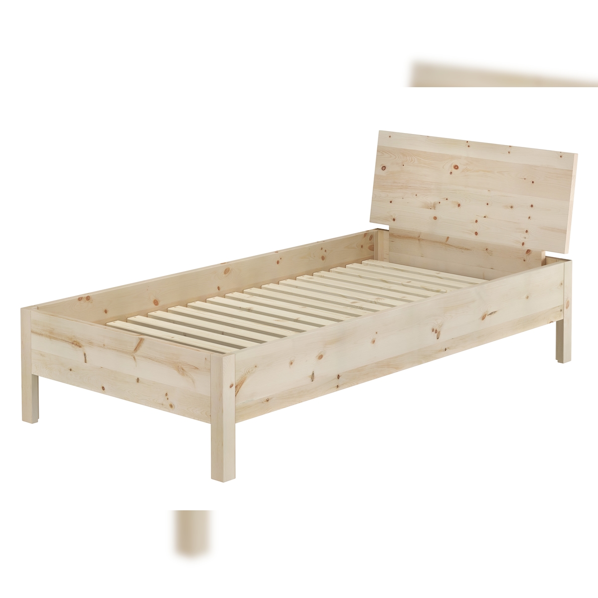 Erst-Holz Metallfreies Einzelbett Zirbe massiv unbehandelt 90x200 mit wählbaren Zubehör V-60.95-09 Rollrost inkl. Image
