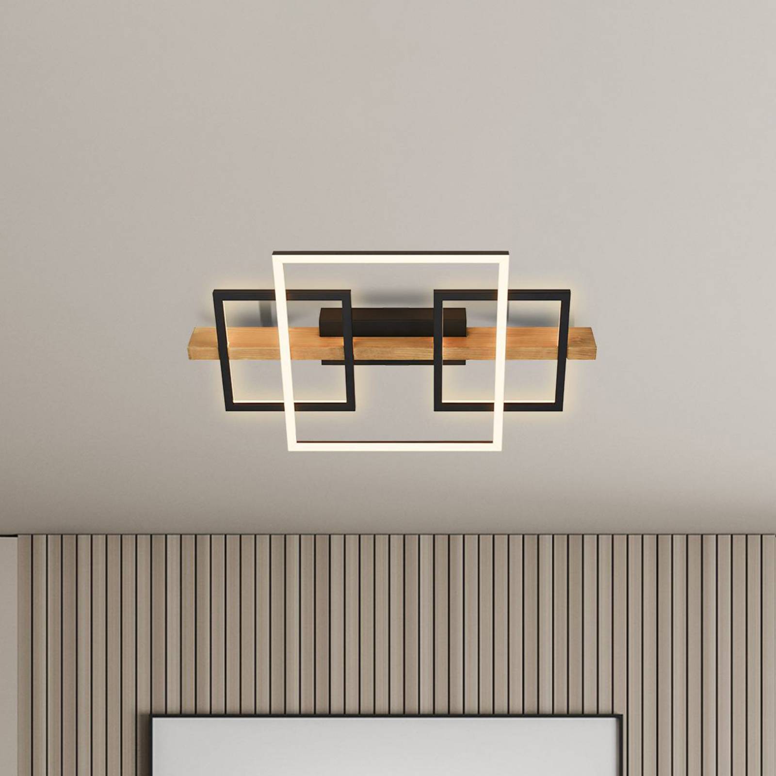 Briloner LED Deckenlampe Cadre, dimmbar, Holz hell, für Wohn- / Esszimmer, Holz, Modern, LED Deckenleuchte