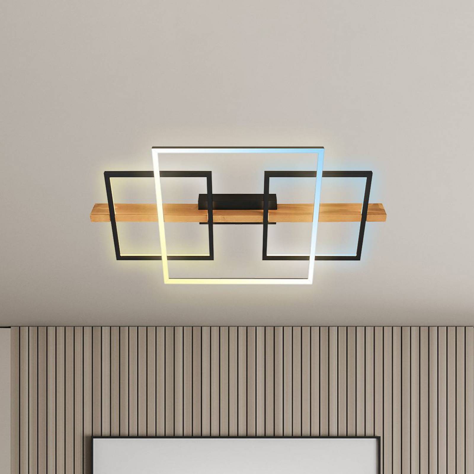 Briloner LED Deckenlampe Cadre, dimmbar, Holz hell, für Wohn- / Esszimmer, Holz, Modern, LED Deckenleuchte