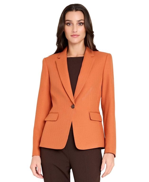 Herringbone Peak Lapel Blazer - Orange - Tahari Jackets