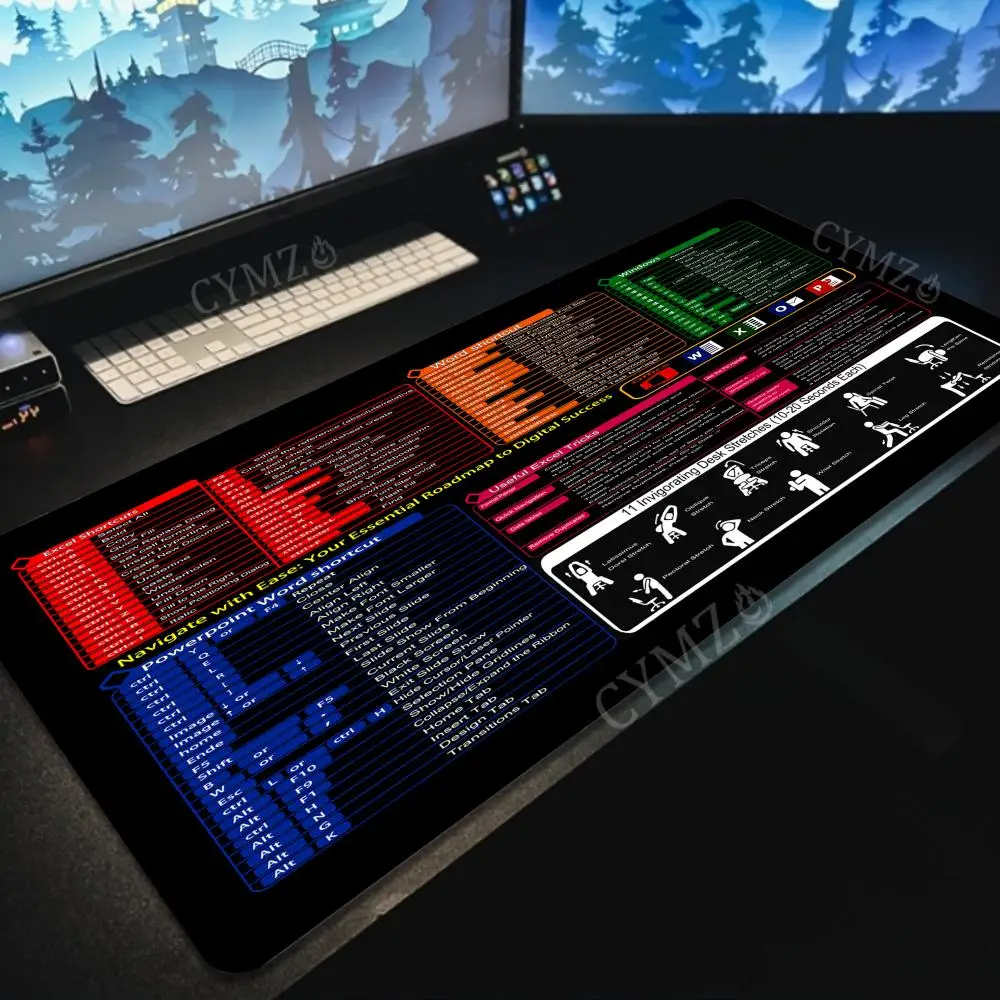 Office software shortcut keys large Mouse Pad Desk Mat Non-Slip Durable Stitched Edge Excel Shortcut table mats office mousepad