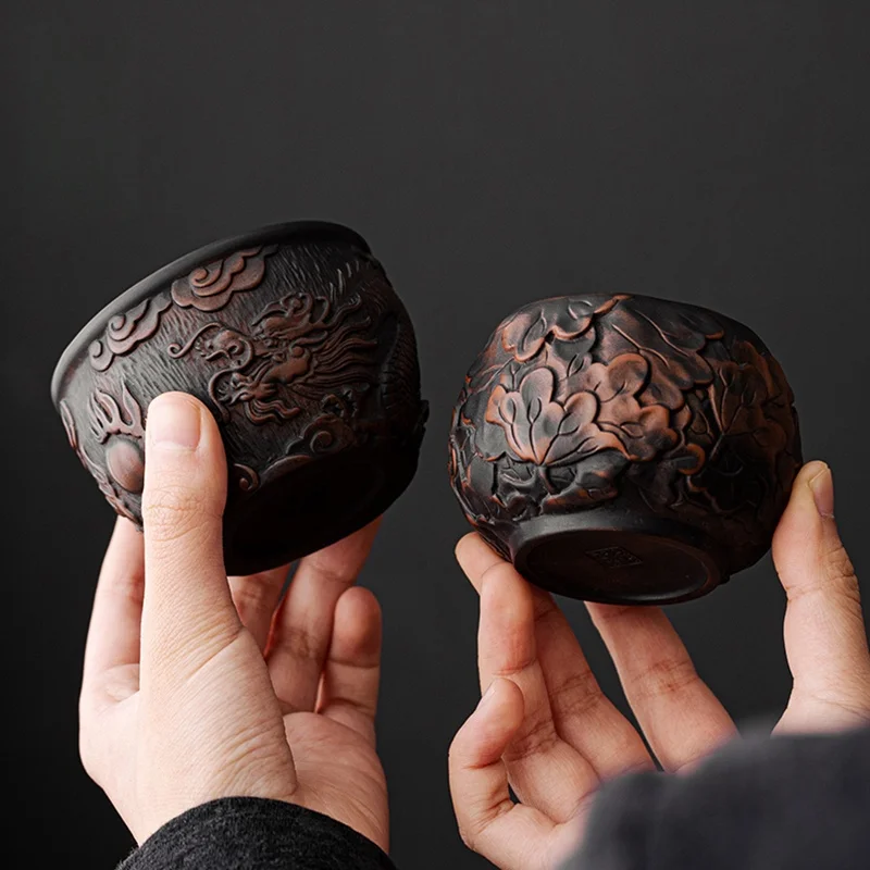 Handmade Carving Purple pottery Jianshui Master Cup Household Tea Cup Handmade Tea Bowl Smelling Cup Teaset