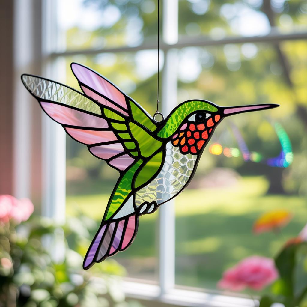 Acchiappasole in acrilico a forma di colibrì, colibrì da appendere alla finestra, ornamento in vetro colorato a forma di uccello, decorazione per fine