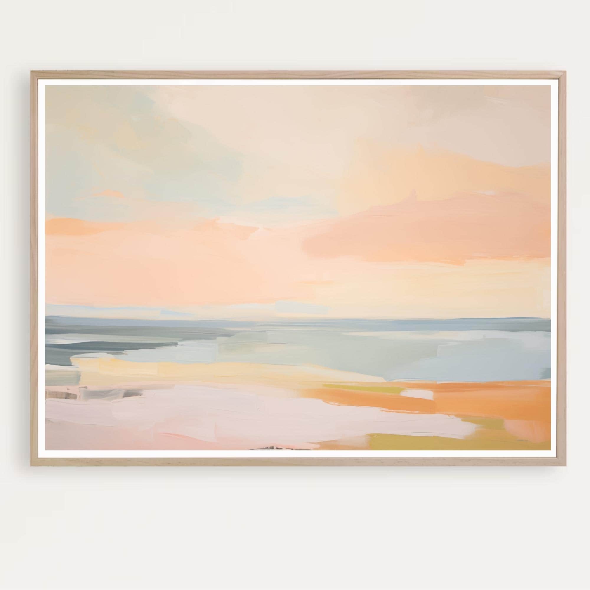 Dipinto di tramonto sull'oceano, paesaggio costiero, paesaggio marino moderno stampabile, dipinto astratto sull'oceano, download immediato