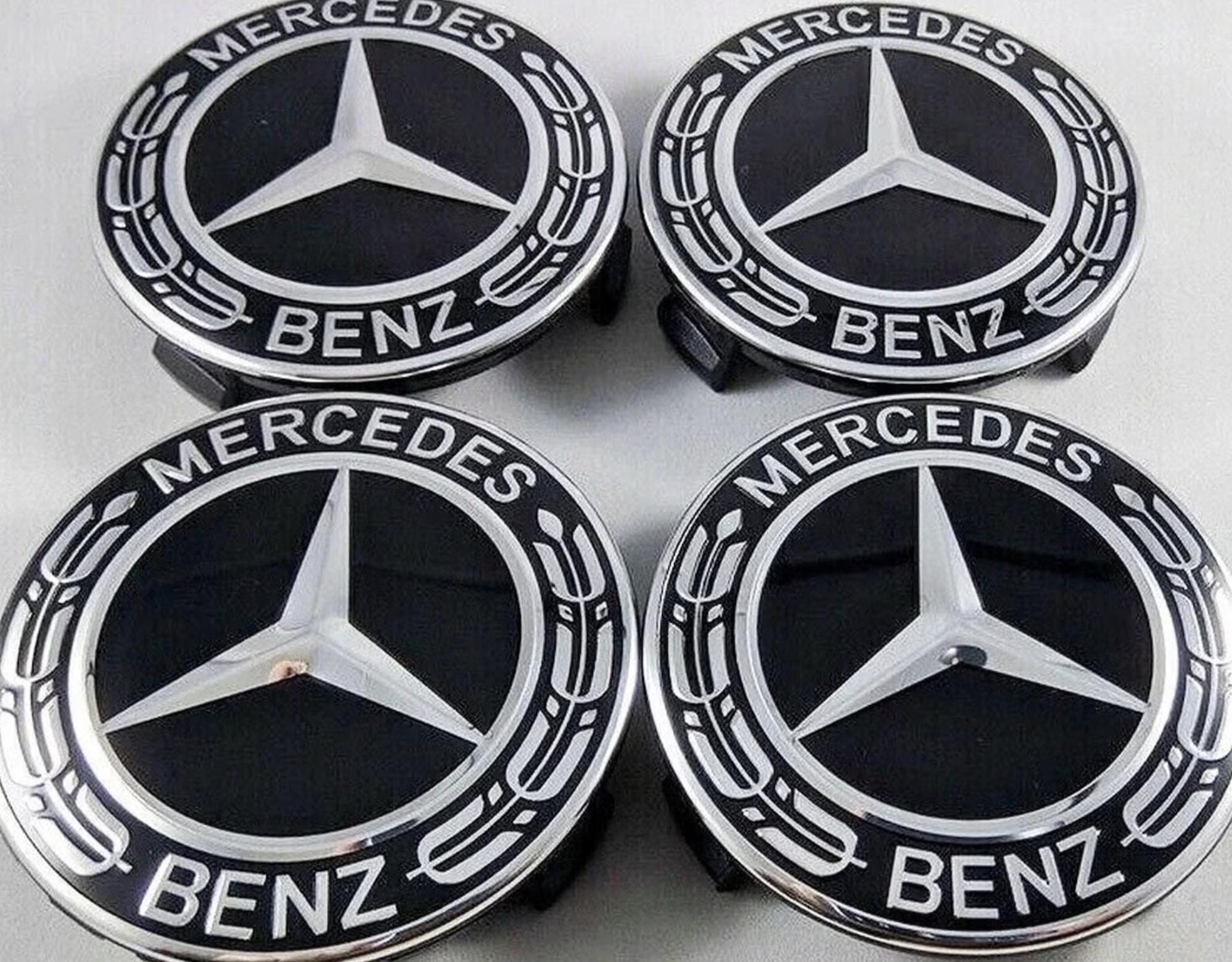 Set di 4 coprimozzi per cerchi Mercedes-Benz da 75 mm - Coprimozzi in lega neri - Coprimozzi di ricambio per cerchi Mercedes-Benz