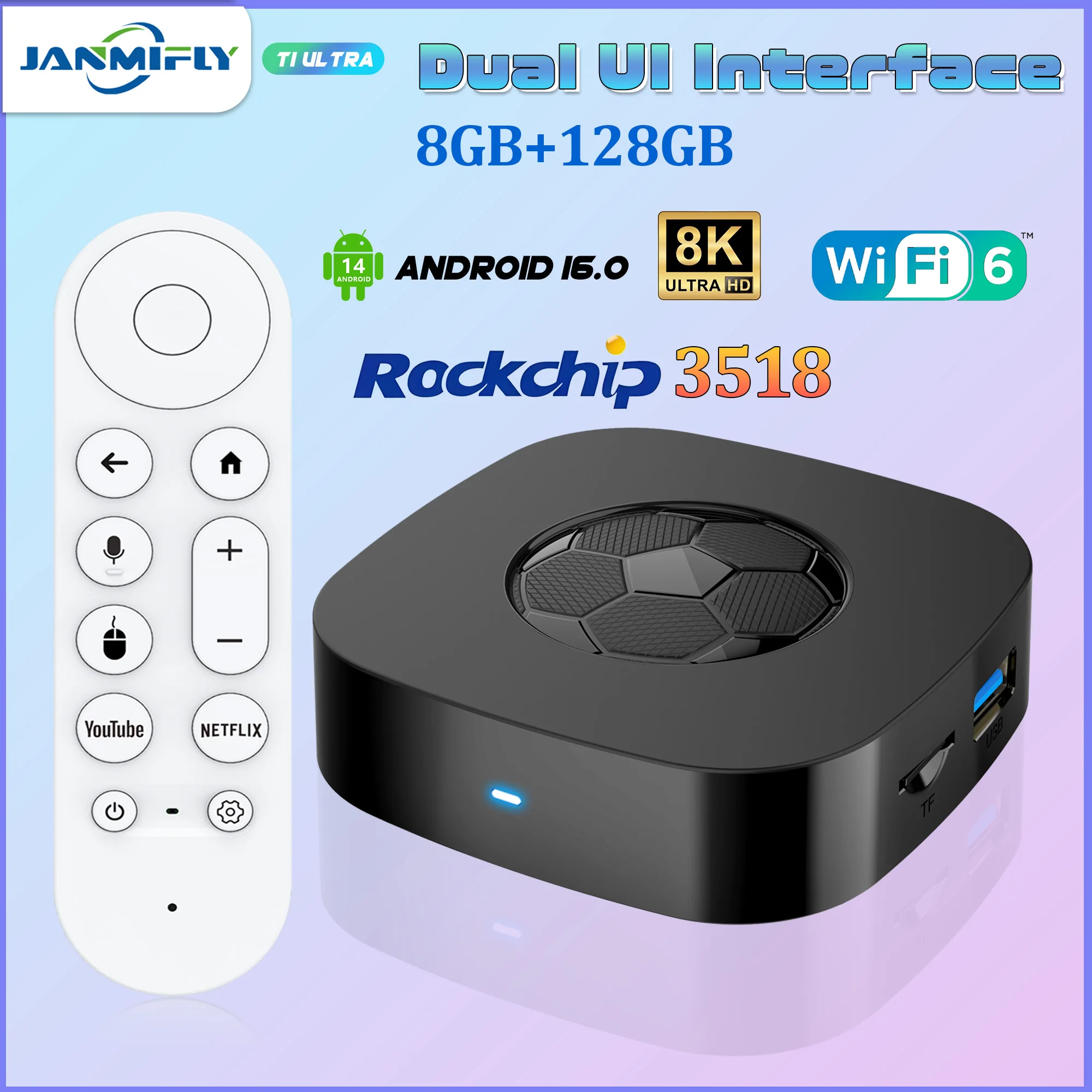2025 T1 Ultra Android16.0 8K HD Smart TV Box Rockchip RK3518 8GB 128G double Wifi BT5.0 décodeur lecteur multimédia avec Google Voice