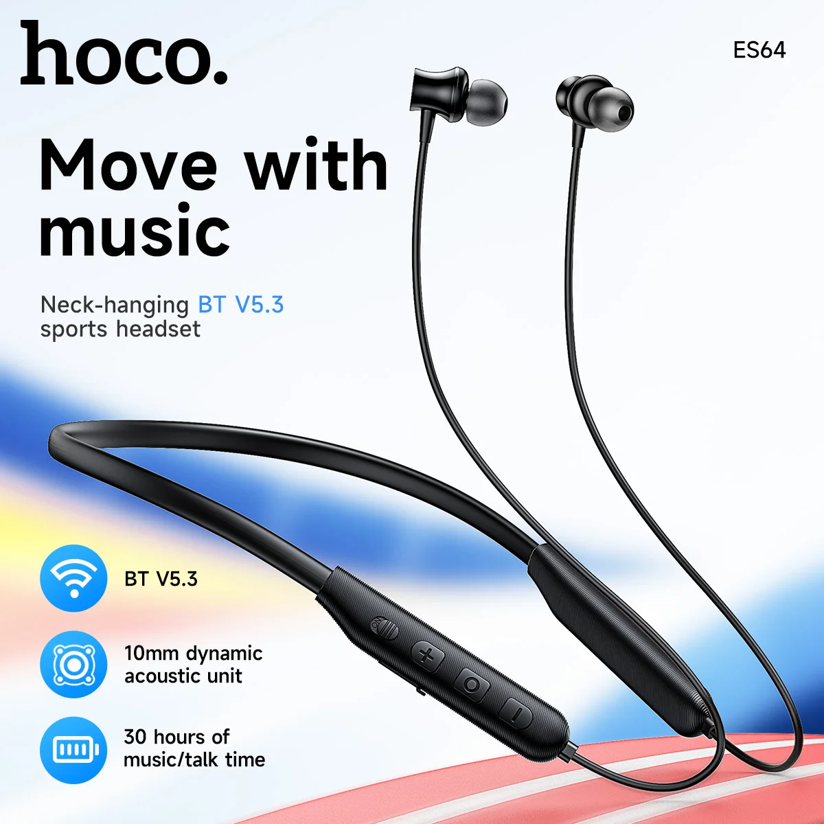 HOCO Auricolari Bluetooth 5.3 wireless con archetto da collo Altoparlante da 10 mm Cuffie sportive per musica e design magnetico Auricolari USB C appesi al collo