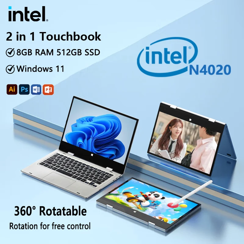 Touch Screen Notebook portatile 2 in 1 Computer portatile Intel Core i7-8500Y / N4020 Computer Tablet PC Windows 11 Pro da 11,6 pollici