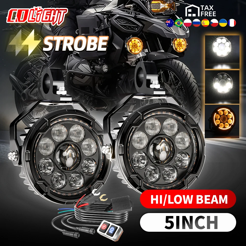 CO LIGHT LED Fari ausiliari da lavoro DRL da 5 pollici per moto 12-80V Alto/Basso/Strobo Fendinebbia aggiuntivo per moto 3500K 6500K