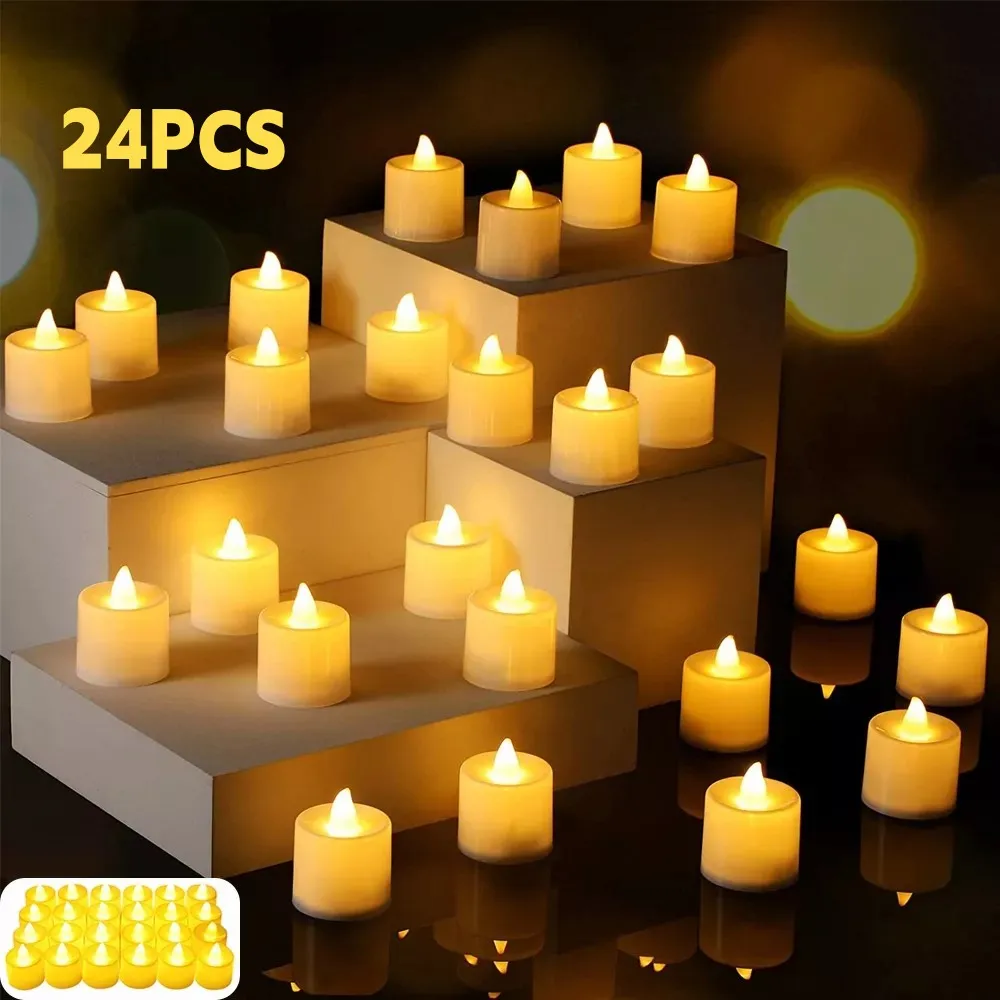 Candele a LED da 24 pezzi Candele senza fiamma alimentate a batteria, 200+ ore Candele a LED elettriche finte Luci da tè